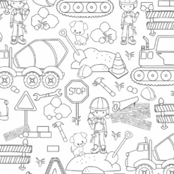 Baumwolle, Ausmalstoff Baustelle. Hochwertige Popeline