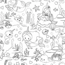 Baumwolle, Ausmalstoff Meerjungfrau, Hochwertige Popeline