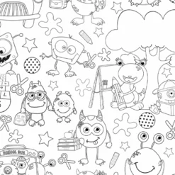 Baumwolle, Ausmalstoff Monster, Hochwertige Popeline