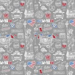 Baumwolle, Fernweh, New York USA, Grau, Hochwertige Popeline