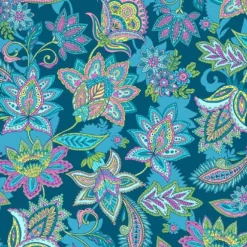 Baumwolle, Oriental Rhapsody, Blumen, Petrol, Hochw. Popeline