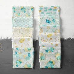 Bio-Jersey, Aqua Flowers, Gold Mint Collection -Outlet STOFFWELTEN Store bio jersey aqua flowers gold mint collection3