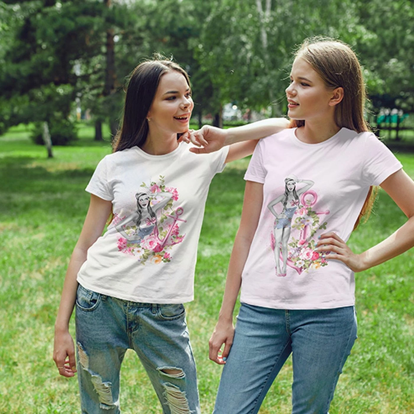 Bio-Jersey, Blumen, Zacken, Seagirls, Maritim 3 Bio-Jersey, Blumen, Zacken, Seagirls, Maritim – Bild 3