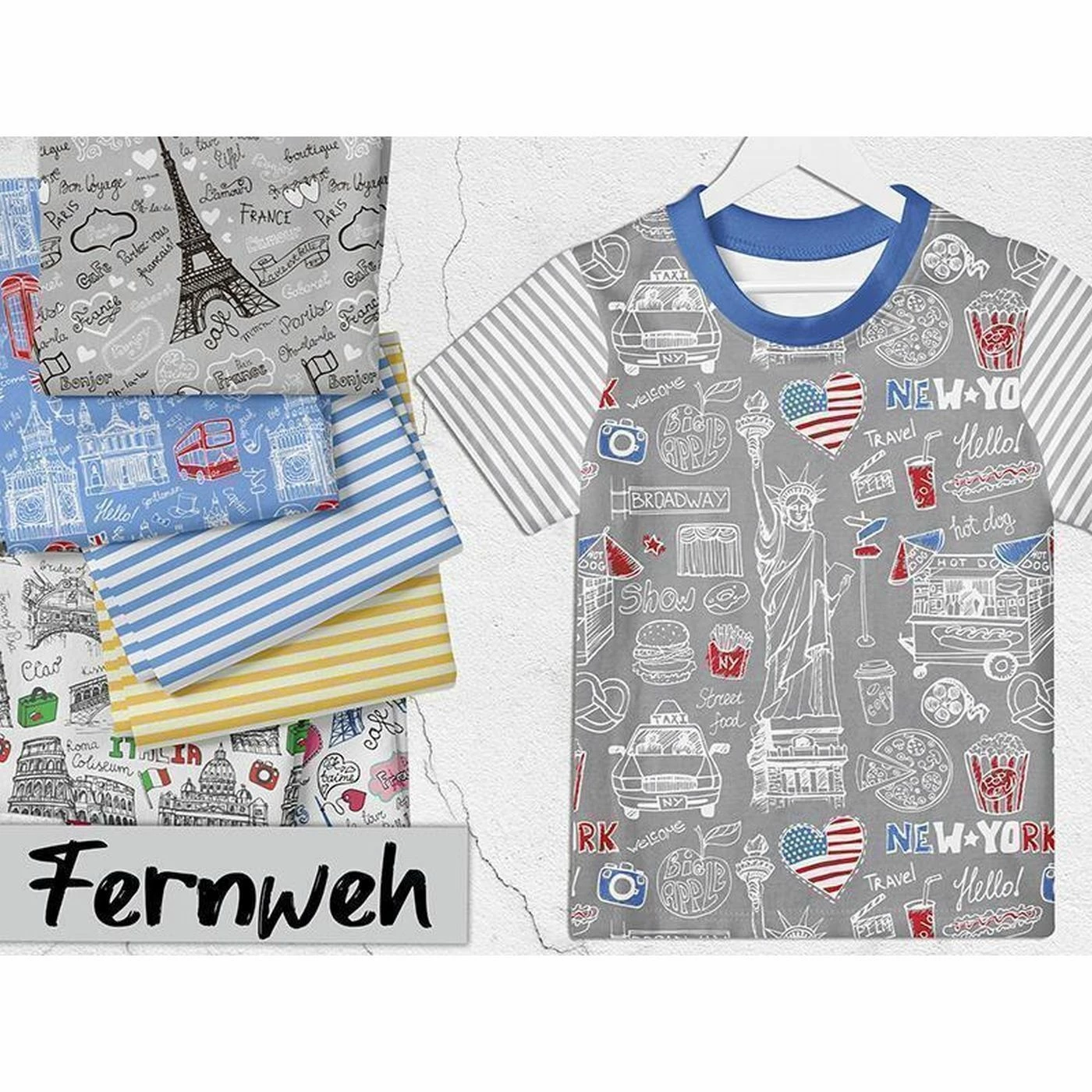 Bio-Jersey, Fernweh, Streifen, Grau 2 Bio-Jersey, Fernweh, Streifen, Grau – Bild 2