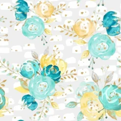 Bio-Jersey, Flowers On Grey, Gold Mint Collection