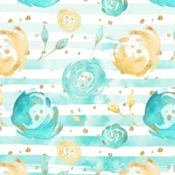 Bio-Jersey, Flowers On Stripes, Gold Mint Collection