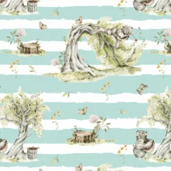 Bio-Jersey, Forest Love, Kombi Streifen Und Motiv Türkis