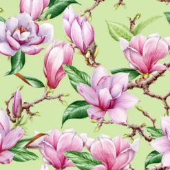 Bio-Jersey, Magnolia Love, Blumen Auf Grün