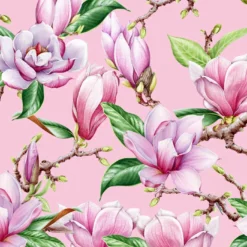 Bio-Jersey, Magnolia Love, Blumen Auf Rosa