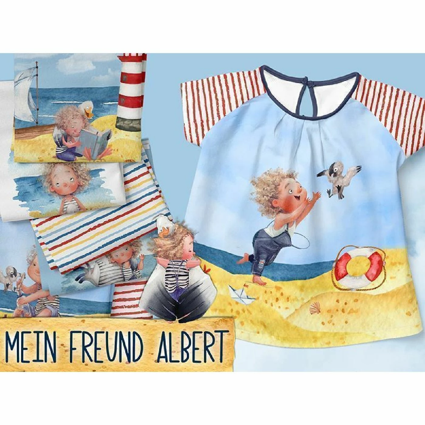 Bio-Jersey, Mein Freund Albert, Streifen Hellblau 2 Bio-Jersey, Mein Freund Albert, Streifen Hellblau – Bild 2