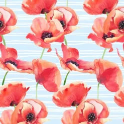 Bio-Jersey, Mohn Auf Blau Mit Streifen- Klatschmohn Liebe