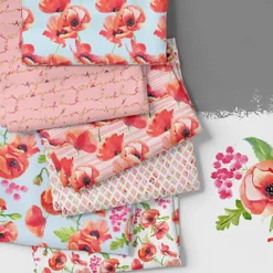 Bio-Jersey, Mohn Auf Blau Mit Streifen- Klatschmohn Liebe -Outlet STOFFWELTEN Store bio jersey mohn auf blau mit streifen klatschmohn liebe3