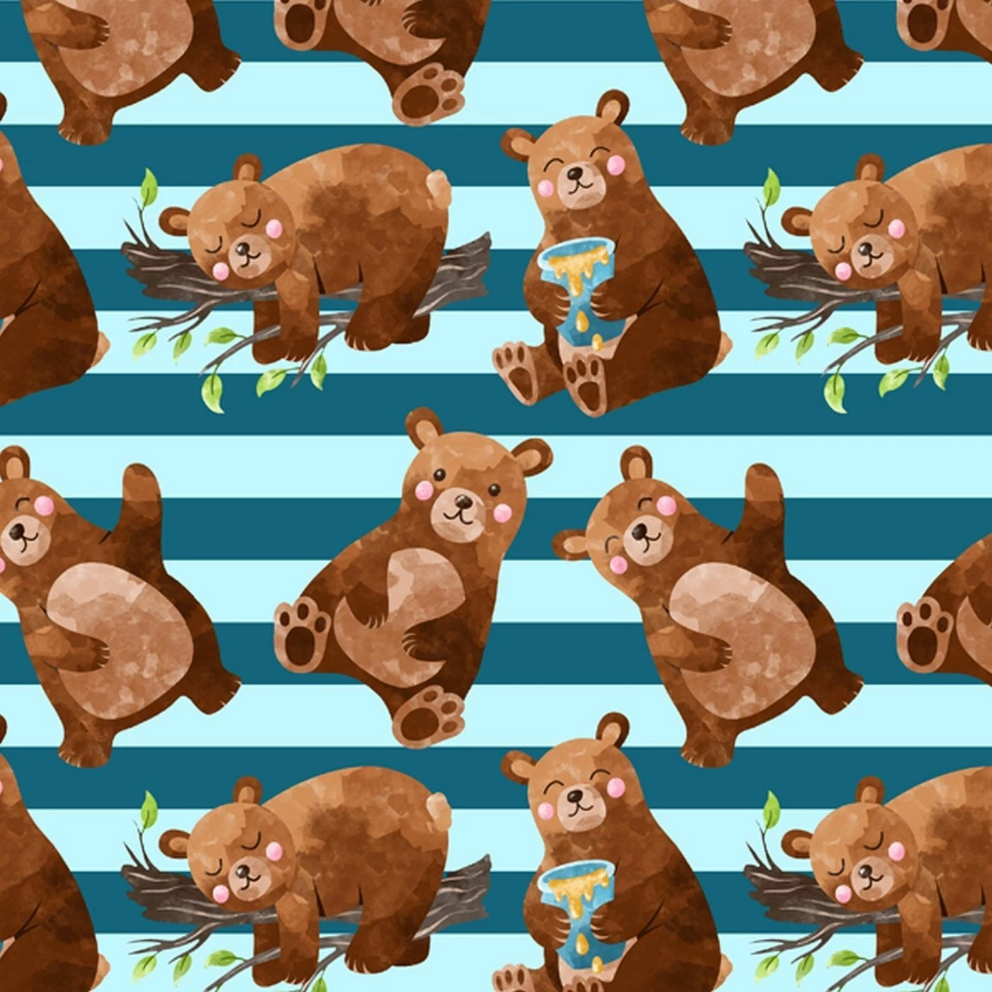 Bio-Jersey, Mutmach Bären, Bären Auf Streifen Blau Türkis 1 Bio-Jersey, Mutmach Bären, Bären Auf Streifen Blau Türkis