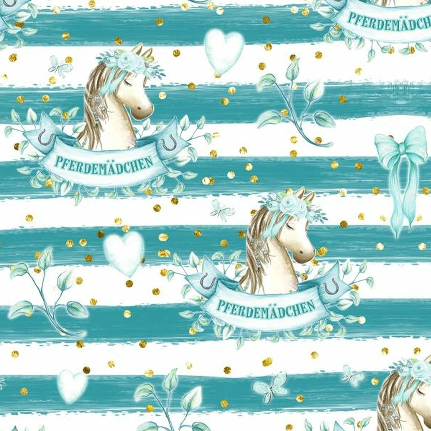 Bio-Jersey, Pferdemädchen, Ponyflüsterin, Petrol Streifen 1 Bio-Jersey, Pferdemädchen, Ponyflüsterin, Petrol Streifen