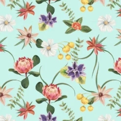 Bio-Jersey, Smiling Friends, Blumen Türkis