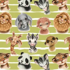 Bio-Jersey, Smiling Friends, Tiere Auf Streifen Grün