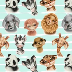 Bio-Jersey, Smiling Friends, Tiere Auf Streifen Türkis