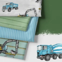 Bio-Jersey, Streifen Blau, Auf Der Baustelle -Outlet STOFFWELTEN Store bio jersey streifen blau auf der baustelle3