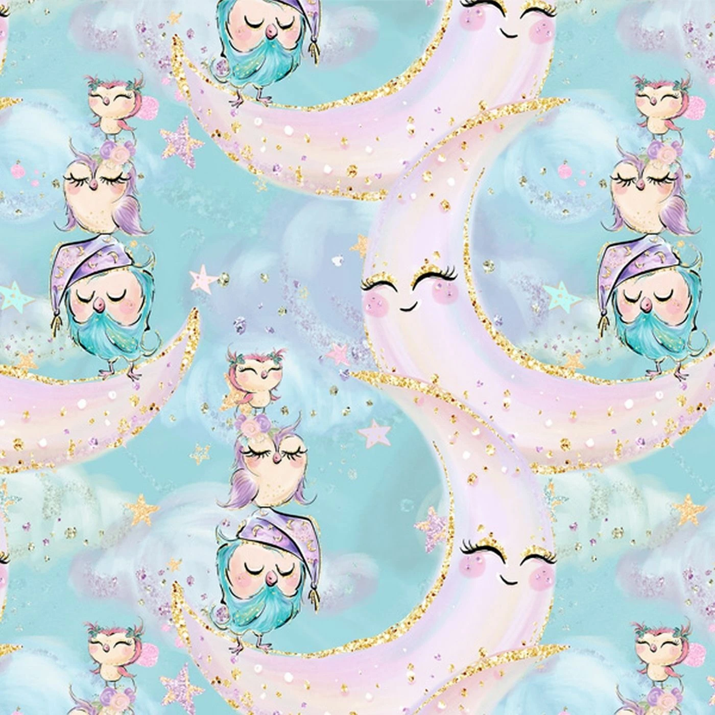 Bio-Jersey, Traumzeit Petrol, Eulenzeit 1 Bio-Jersey, Traumzeit Petrol, Eulenzeit