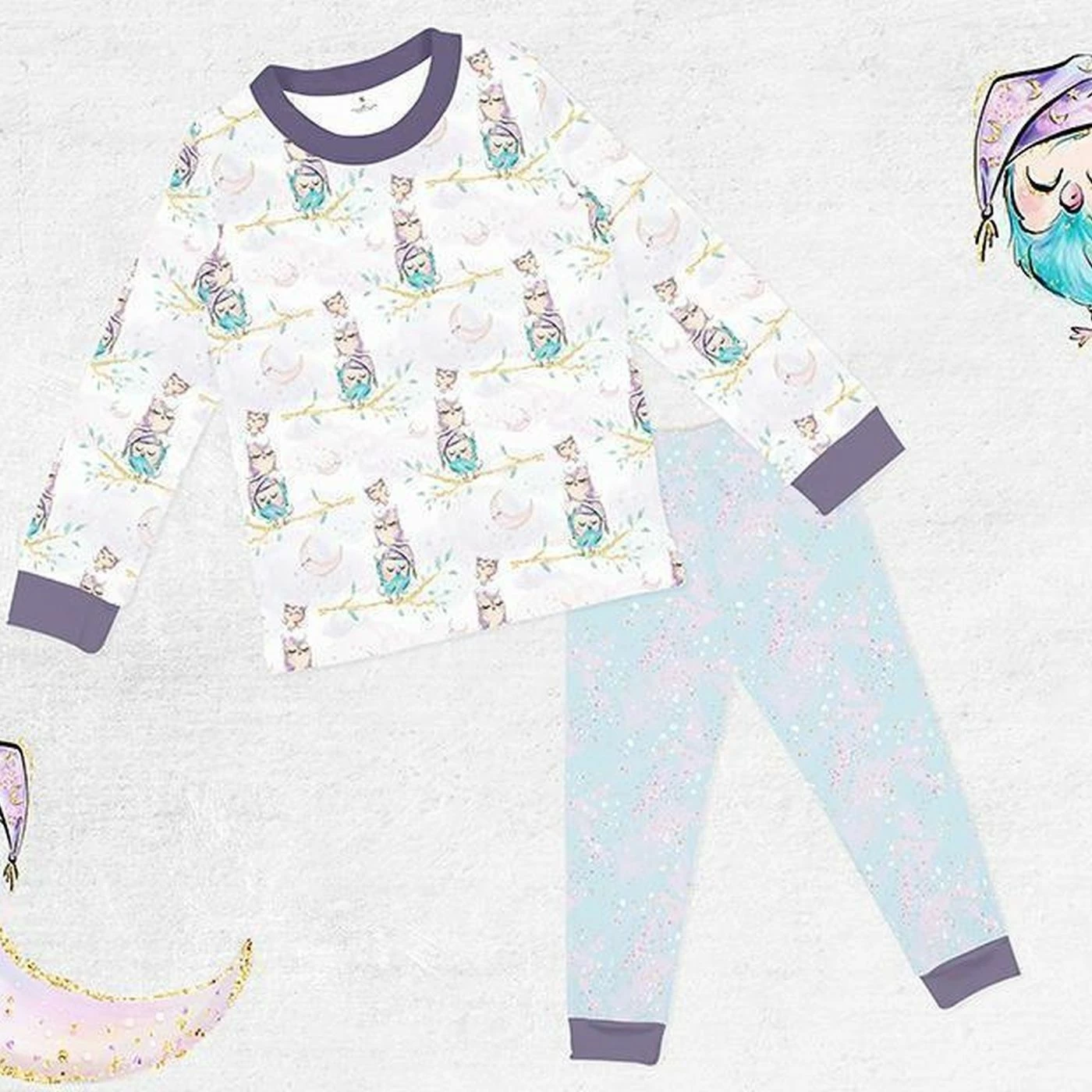 Bio-Jersey, Traumzeit Petrol, Eulenzeit 3 Bio-Jersey, Traumzeit Petrol, Eulenzeit – Bild 3