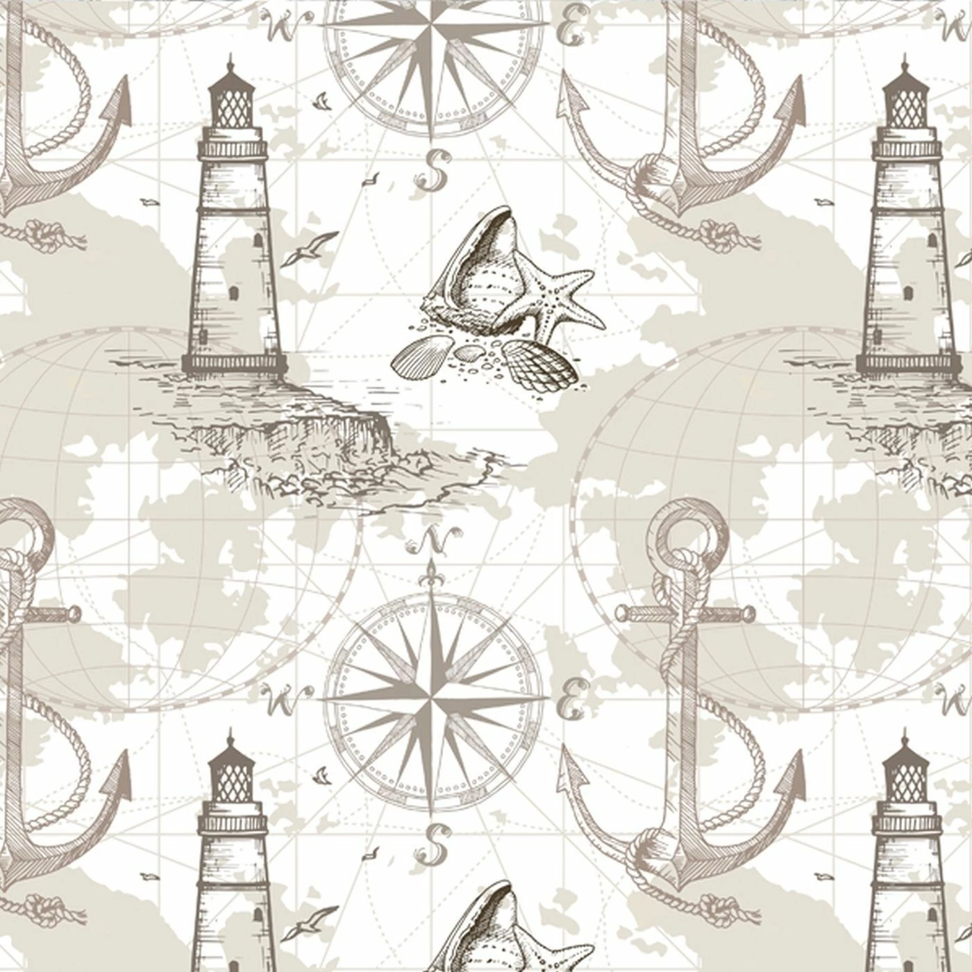 Bio-Jersey, Vintage Sea, Leuchtturm Anker, Beige 1 Bio-Jersey, Vintage Sea, Leuchtturm Anker, Beige