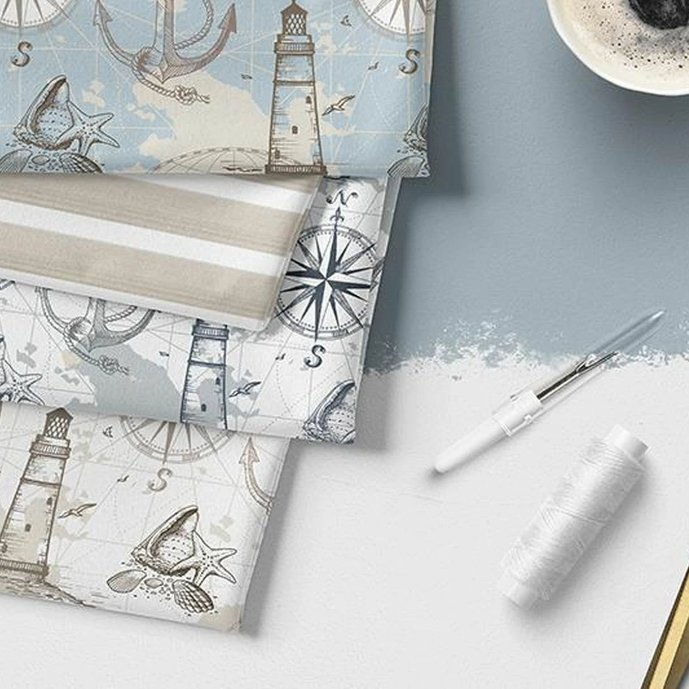 Bio-Jersey, Vintage Sea, Leuchtturm Anker, Beige 2 Bio-Jersey, Vintage Sea, Leuchtturm Anker, Beige – Bild 2