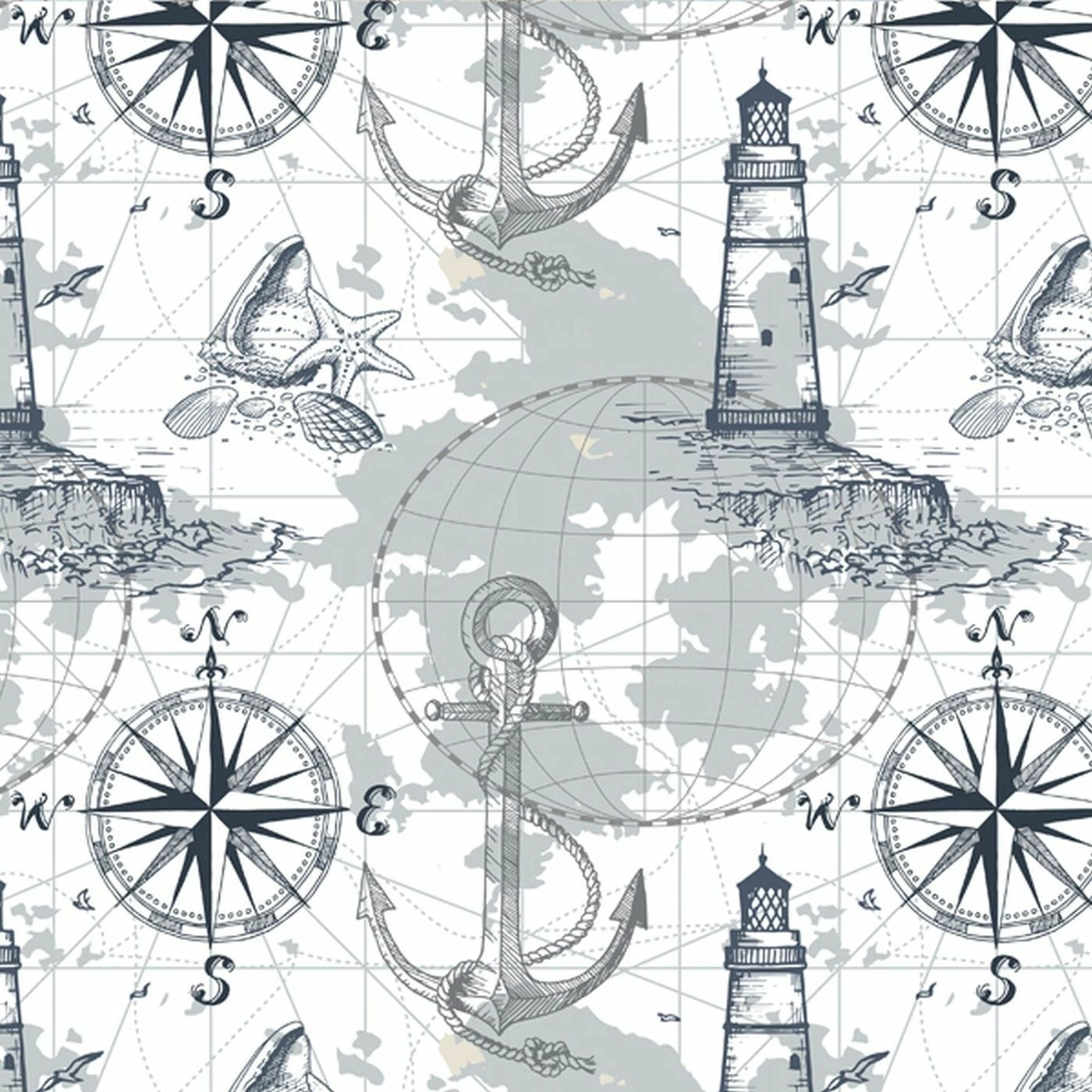 Bio-Jersey, Vintage Sea, Leuchtturm Anker, Graublau 1 Bio-Jersey, Vintage Sea, Leuchtturm Anker, Graublau