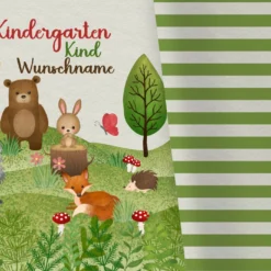 Bio-Jersey WUNSCHNAME Panel + Kombistoff KITA Spezial, Waldtiere, 2 In 1