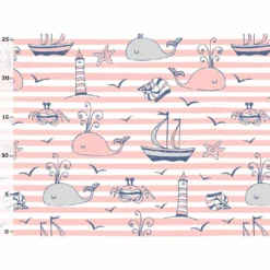 Bio-Jersey,Plain & Nautical, Boot, Streifen Rosa