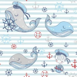 Bio-Jersey,Plain & Nautical, Wal, Streifen Blau