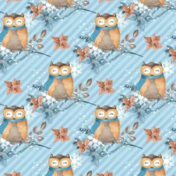 Bio-Sommersweat, Bear & Friends, Eule Auf Blau Gestreift