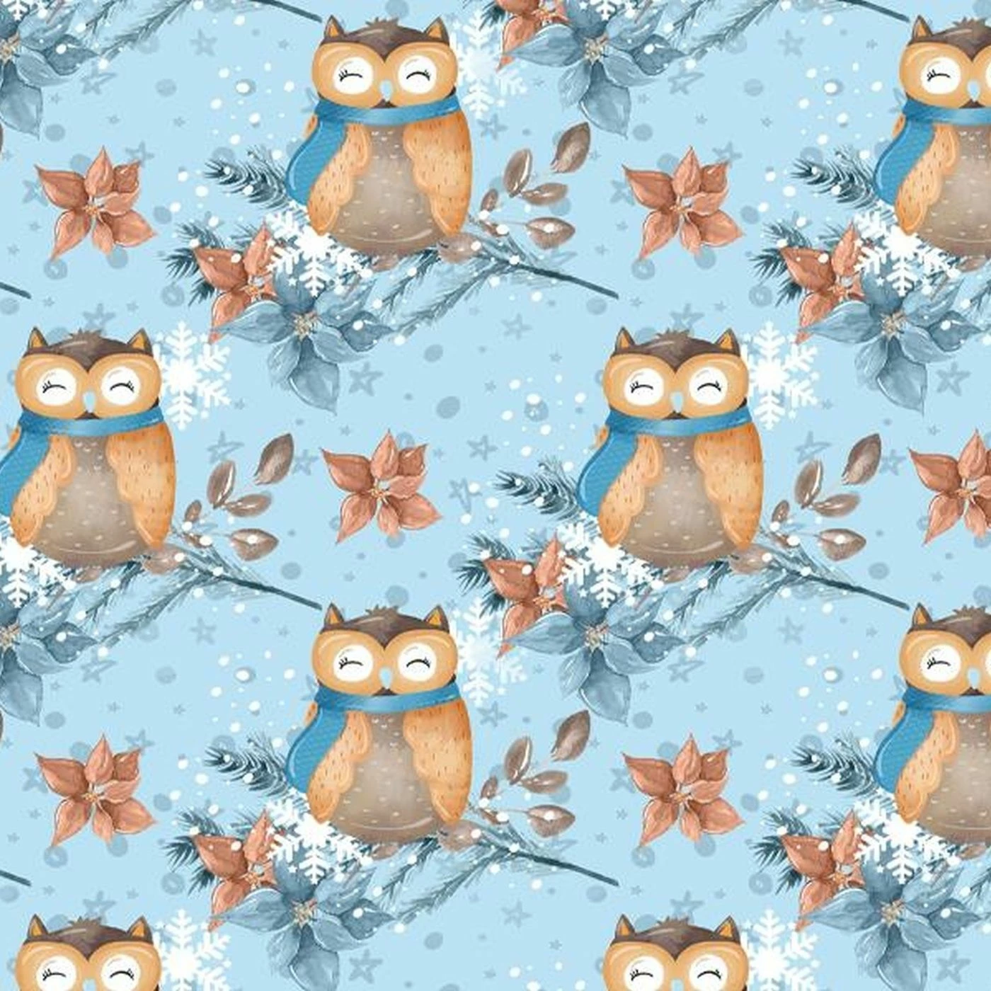 Bio-Sommersweat, Bear & Friends, Eule Auf Blau 1 Bio-Sommersweat, Bear & Friends, Eule Auf Blau