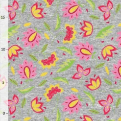 Bio-Sommersweat, Embroidery, Kombistoff Blüten, Grau Melange