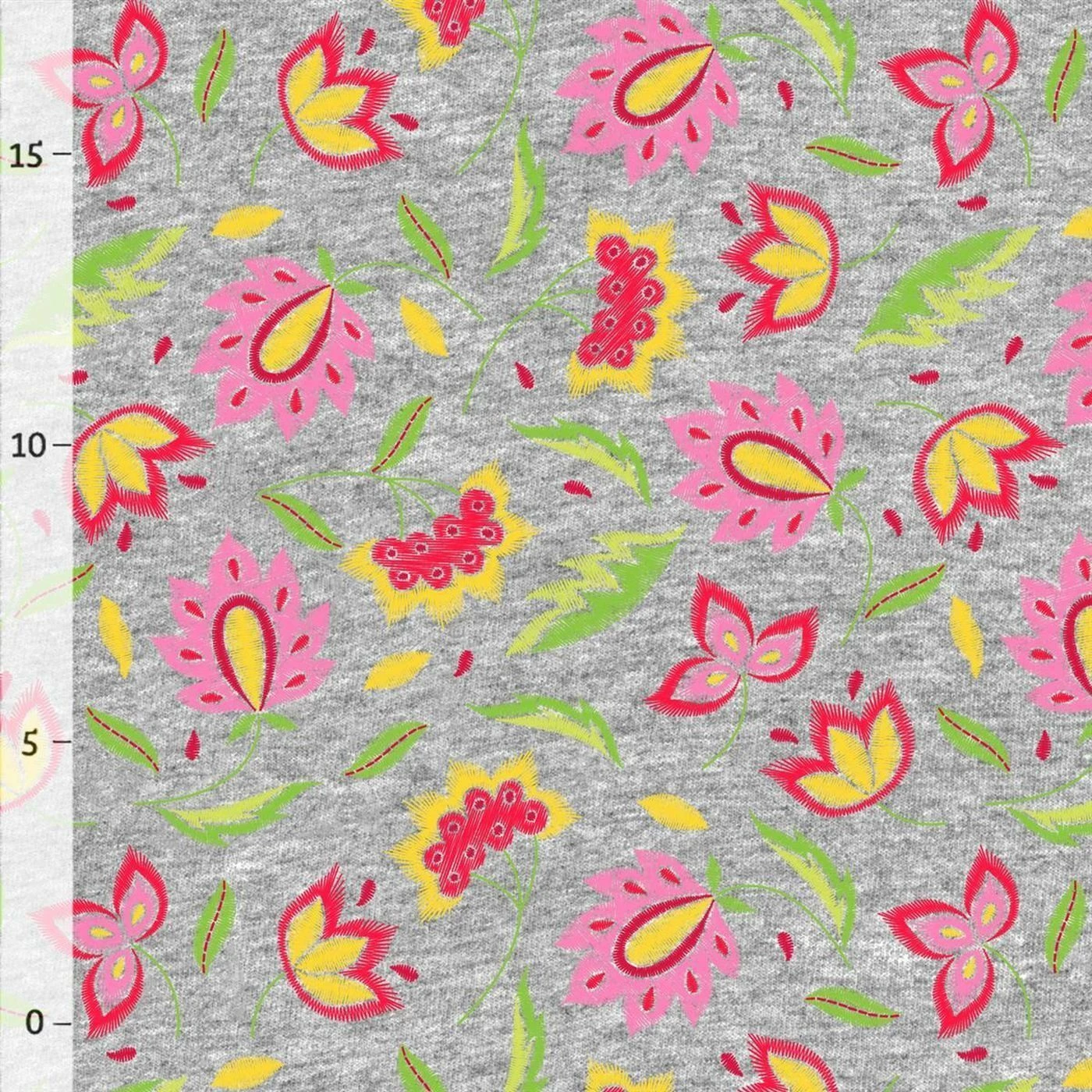 Bio-Sommersweat, Embroidery, Kombistoff Blüten, Grau Melange 1 Bio-Sommersweat, Embroidery, Kombistoff Blüten, Grau Melange