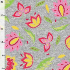 Bio-Sommersweat, Embroidery, Kombistoff Blüten Groß, Grau Melange