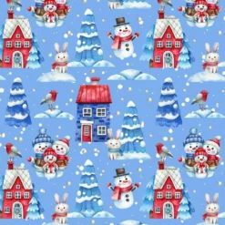 Bio-Sommersweat, Schneemannparty, Winterlandschaft Blau
