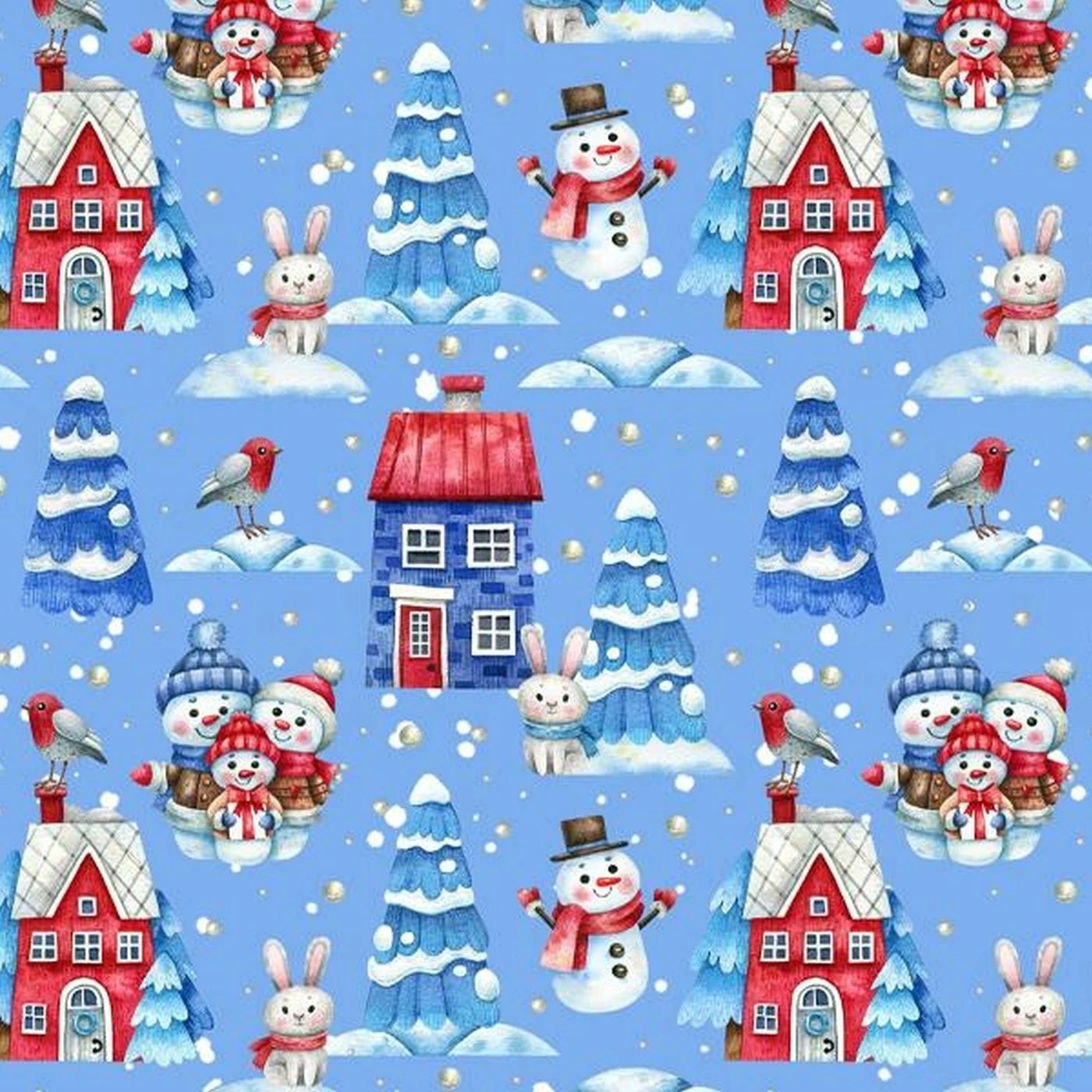 Bio-Sommersweat, Schneemannparty, Winterlandschaft Blau 1 Bio-Sommersweat, Schneemannparty, Winterlandschaft Blau