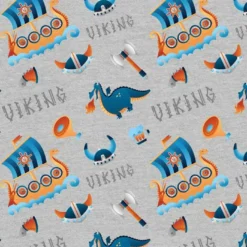 Bio-Sommersweat, VIKING Auf Grau Meliert, Wikinger & Drachen