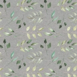 Bio-Sommersweat, Wild Roses/ Leaves Auf Grau Meliert