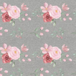 Bio-Sommersweat, Wild Roses With Flower Buds Auf Grau Meliert