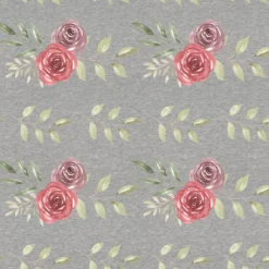 Bio-Sommersweat, Wild Roses With Leaves Auf Grau Meliert