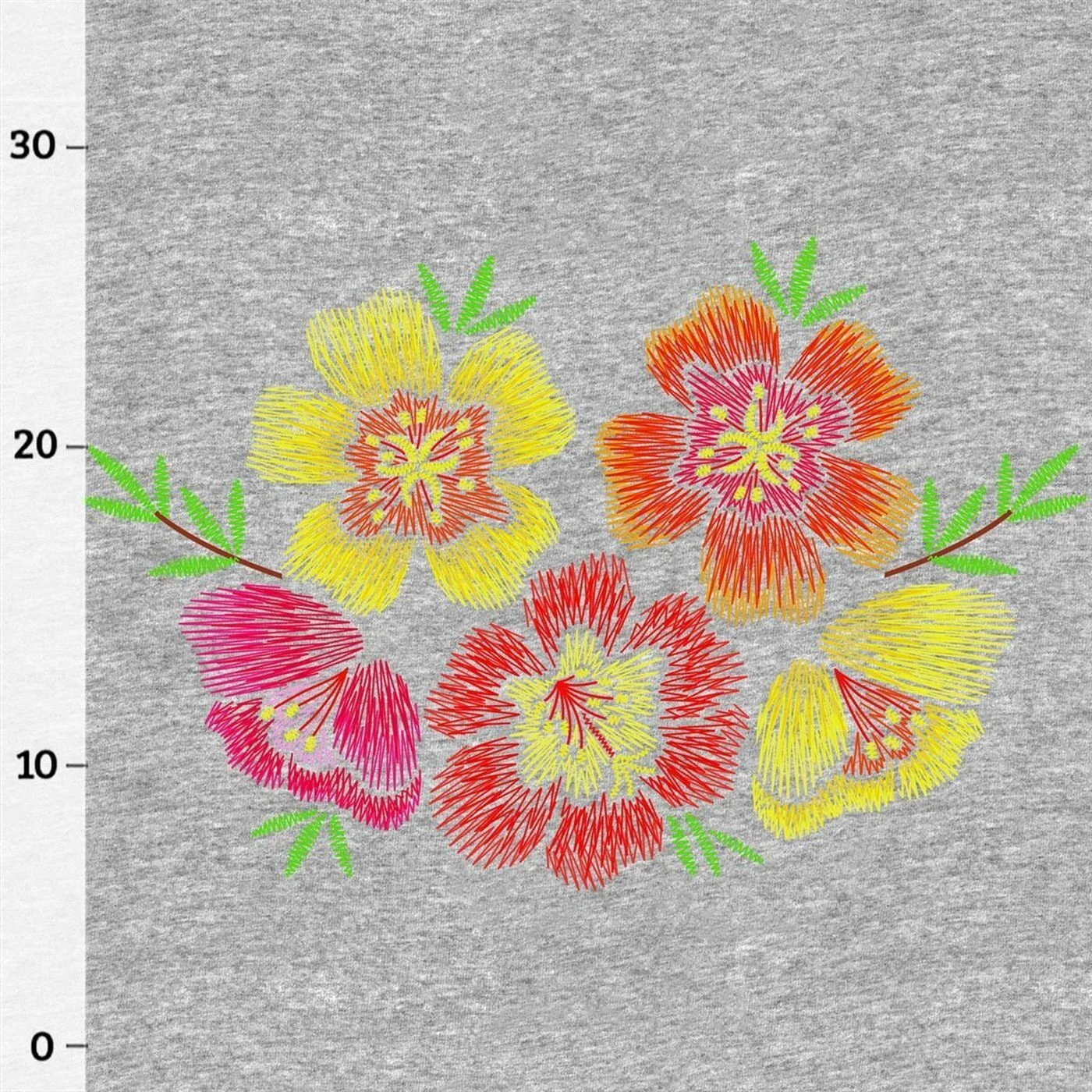 Bio-Sommersweat, XL PANEL + Kombistoff, Embroidery, 5 Blüten, Grau Melange 2 Bio-Sommersweat, XL PANEL + Kombistoff, Embroidery, 5 Blüten, Grau Melange – Bild 2