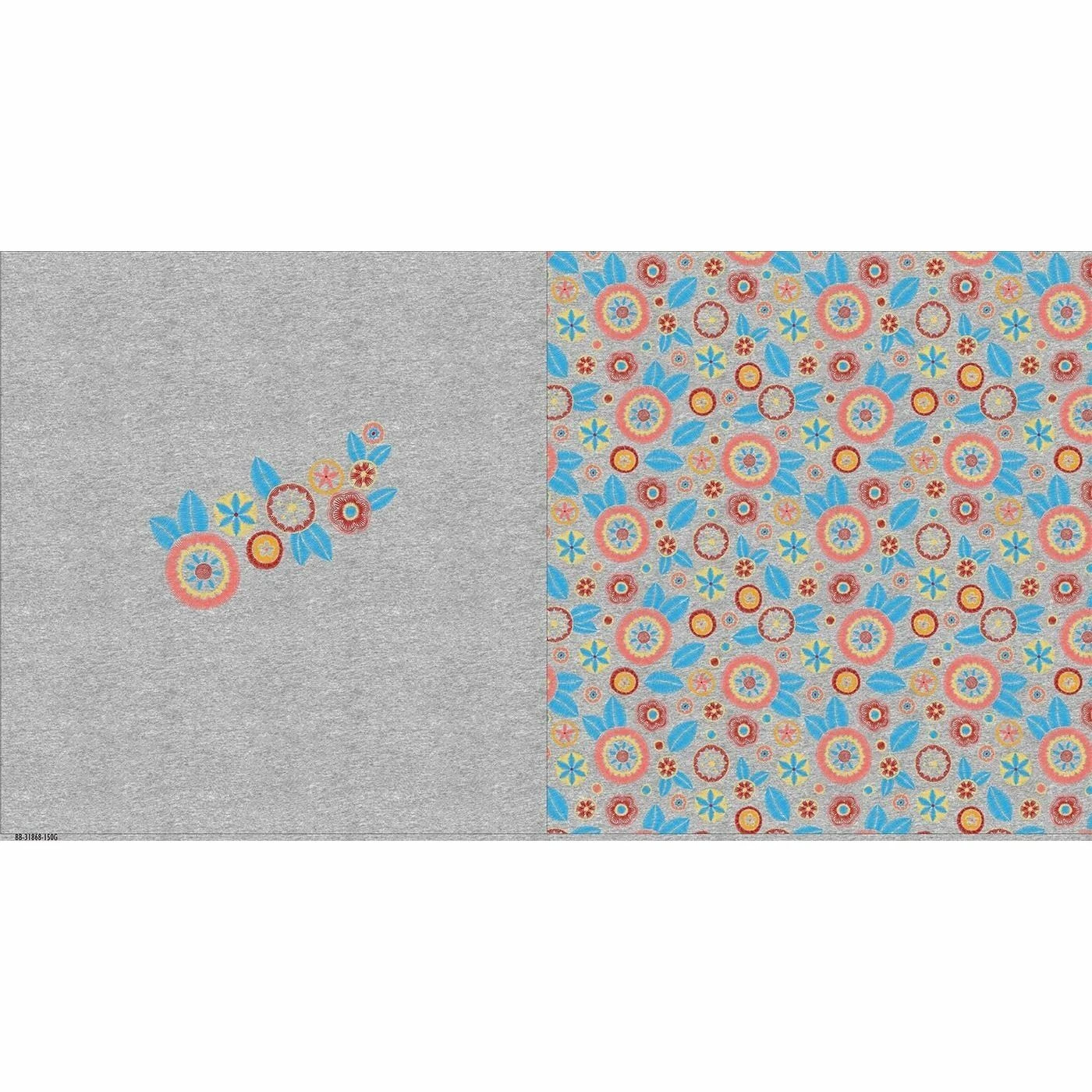 Bio-Sommersweat, XL PANEL + Kombistoff, Embroidery, Blau, Grau Melange 3 Bio-Sommersweat, XL PANEL + Kombistoff, Embroidery, Blau, Grau Melange – Bild 3