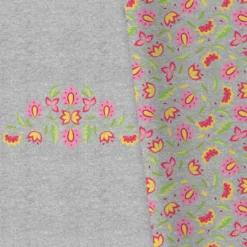 Bio-Sommersweat, XL PANEL + Kombistoff, Embroidery, Blüten, Grau Melange