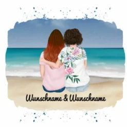 Hochw. Kissen-Panel Frauen Paar Am Meer, Wunschnamen + Wunschfrisuren