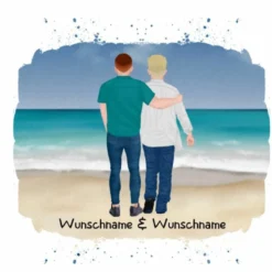 Hochw. Kissen-Panel Männer Paar Am Meer, Wunschnamen + Wunschfrisuren
