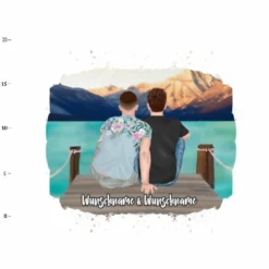 Hochw. Kissen-Panel Männer Paar Am See, Wunschnamen + Wunschfrisuren