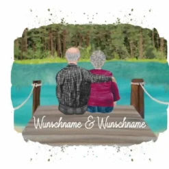 Hochw. Kissen-Panel Oma & Opa Am See, Wunschname + Wunschfrisuren