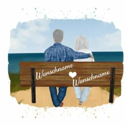 Hochw. Kissen-Panel Oma & Opa Auf Der Bank, Wunschnamen + Wunschfrisuren