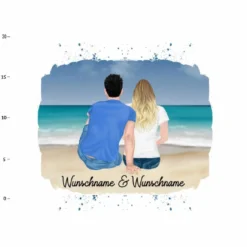 Hochw. Kissen-Panel Paar Am Meer, Wunschnamen + Wunschfrisuren